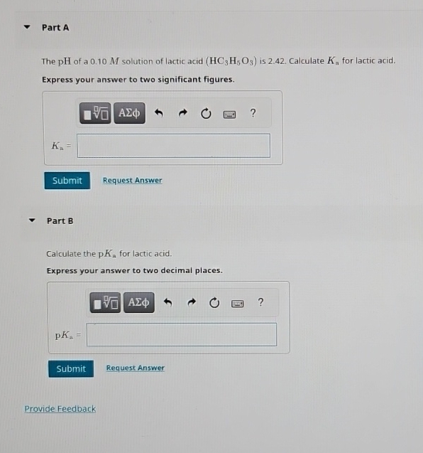 Solved Part AThe pH ﻿of a 0.10M ﻿solution of lactic acid | Chegg.com