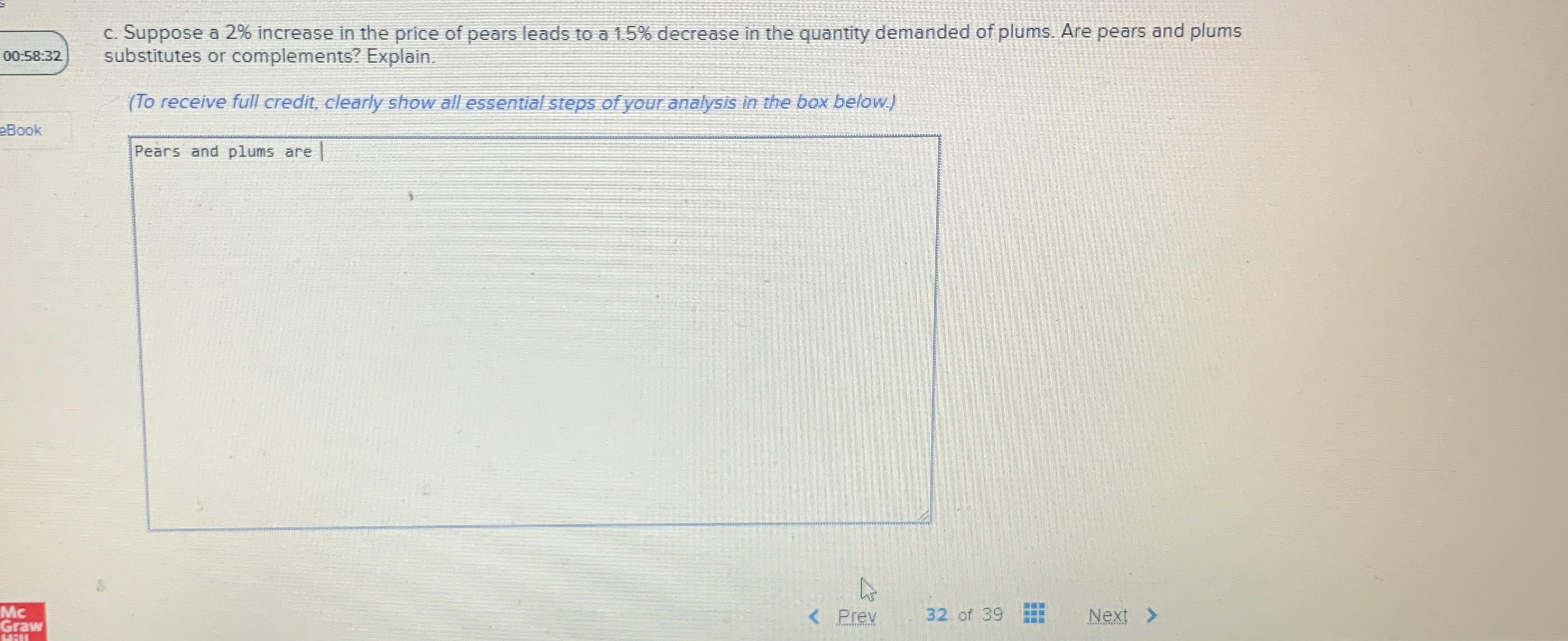 Solved c. ﻿Suppose a 2 ﻿increase in the price of pears