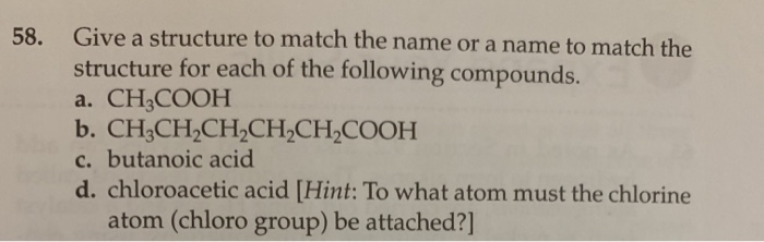 Solved 58. Give a structure to match the name or a name to | Chegg.com