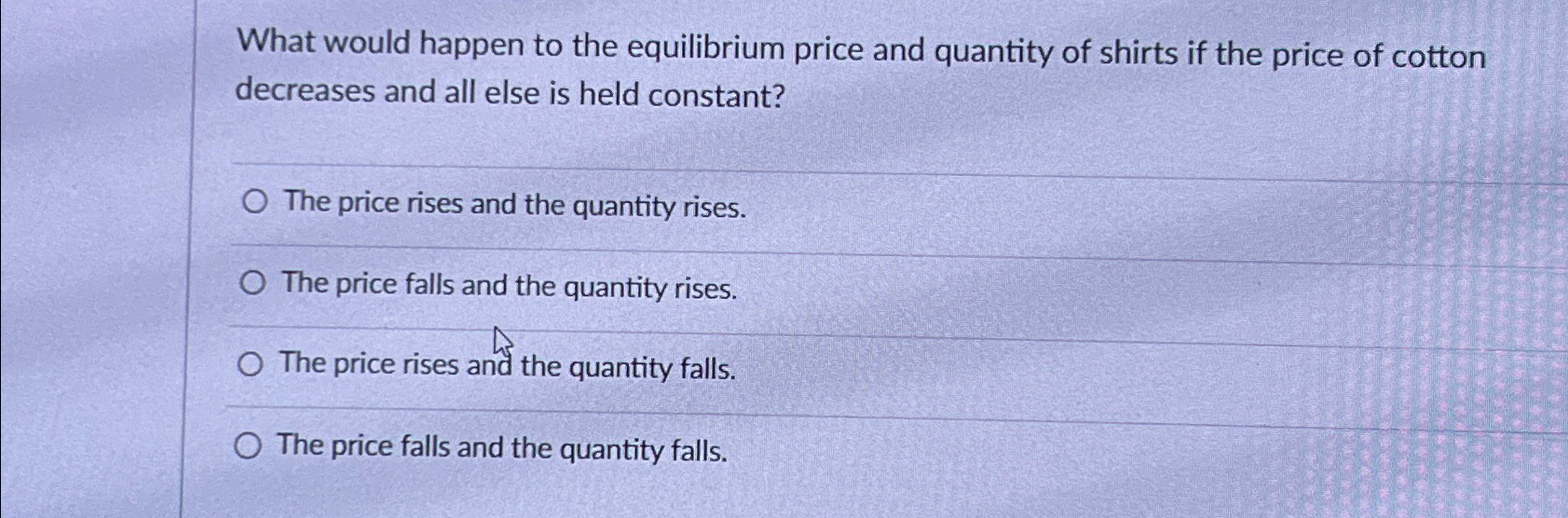 Solved What would happen to the equilibrium price and