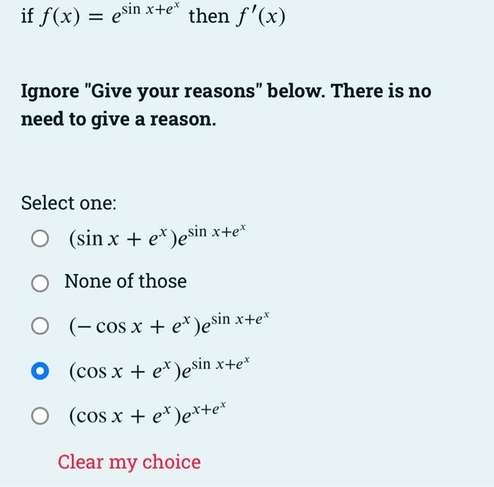 Solved derivative question, pretty sure its what i chose but | Chegg.com