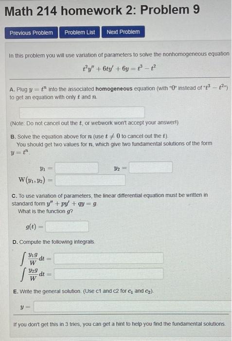 Solved In this problem you will use variation of parameters | Chegg.com