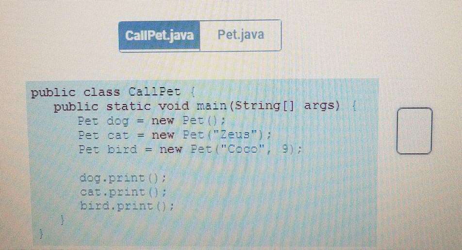 Solved CallPet.java Pet.java public class CaliPet { public