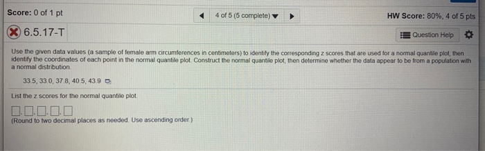 Solved Score: 0 of 1 pt 4 of 5 (5 complete) HW Score: 80%, 4 | Chegg.com