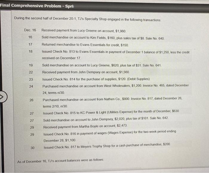 comprehensive Problem 2: Accounting Cycle with | Chegg.com