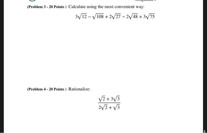 Solved (Problem 3-20 Points) Calculate using the most | Chegg.com