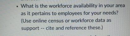 Solved What is the workforce availability in your area as it | Chegg.com