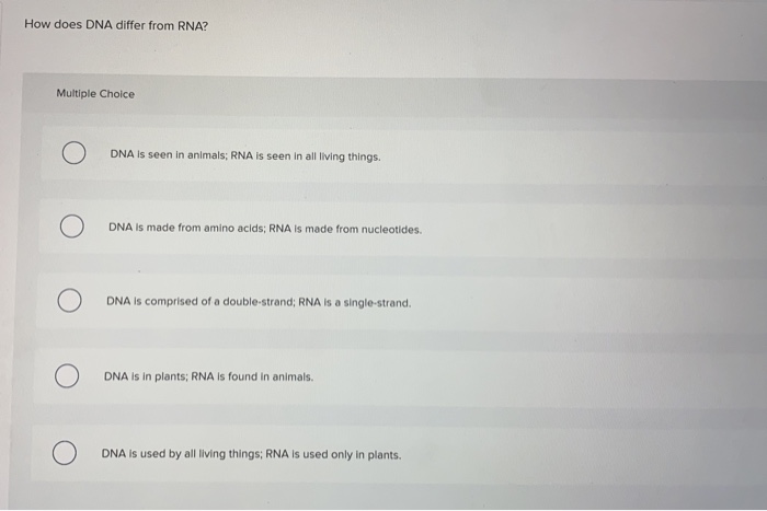 How Does Dna Differ From Rna Multiple Choice O Dna Chegg Com