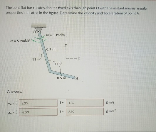 Solved The bent flat bar rotates about a fixed axis through | Chegg.com
