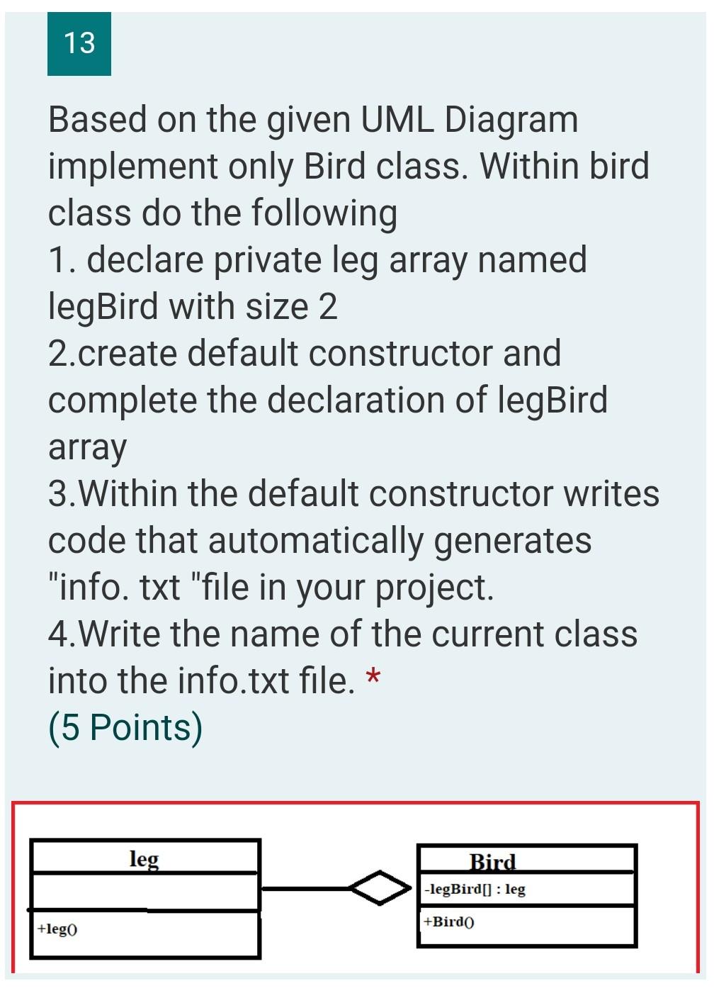 Solved 13 Based on the given UML Diagram implement only Bird | Chegg.com