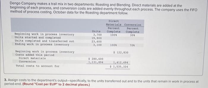 Solved Dengo Company makes a trail mix in two departments: | Chegg.com