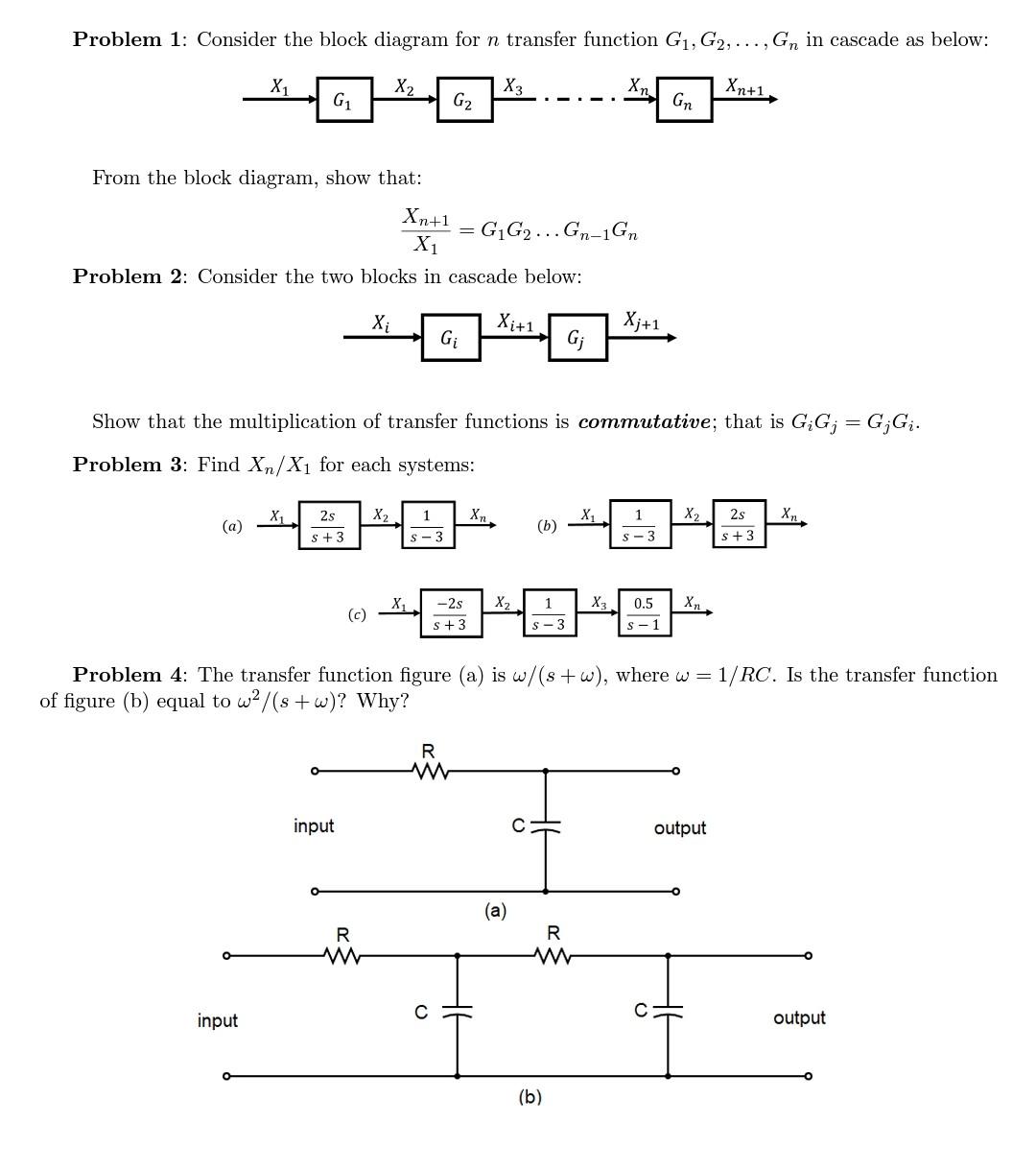 Solved Problem 1: Consider the block diagram for n transfer | Chegg.com