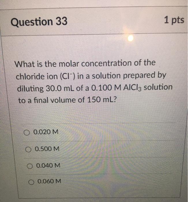 Solved Question 33 1 pts What is the molar concentration of | Chegg.com