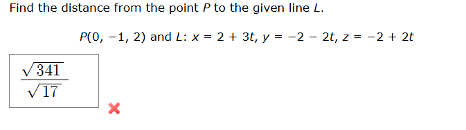 Solved Find the distance from the point P to the given line | Chegg.com