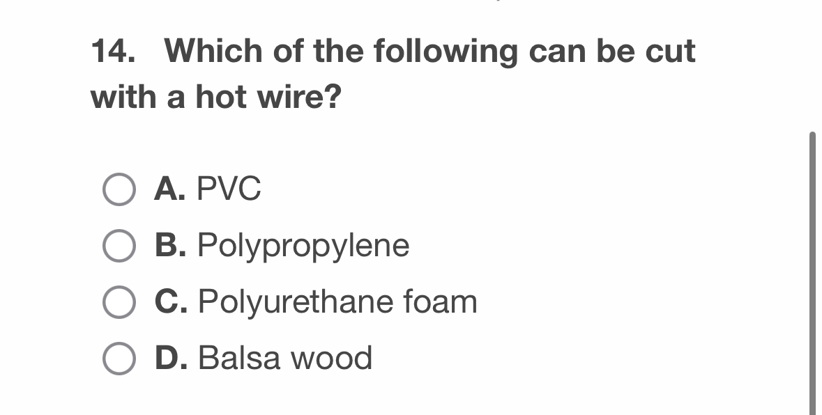 Solved Which of the following can be cut with a hot wire?A.