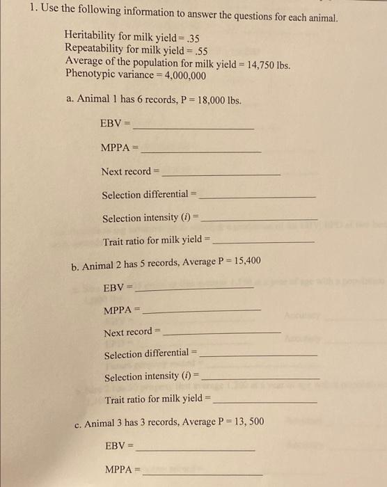 Solved 1. Use the following information to answer the | Chegg.com