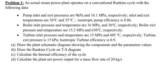 Solved Problem 1: An actual steam power plant operates on a | Chegg.com