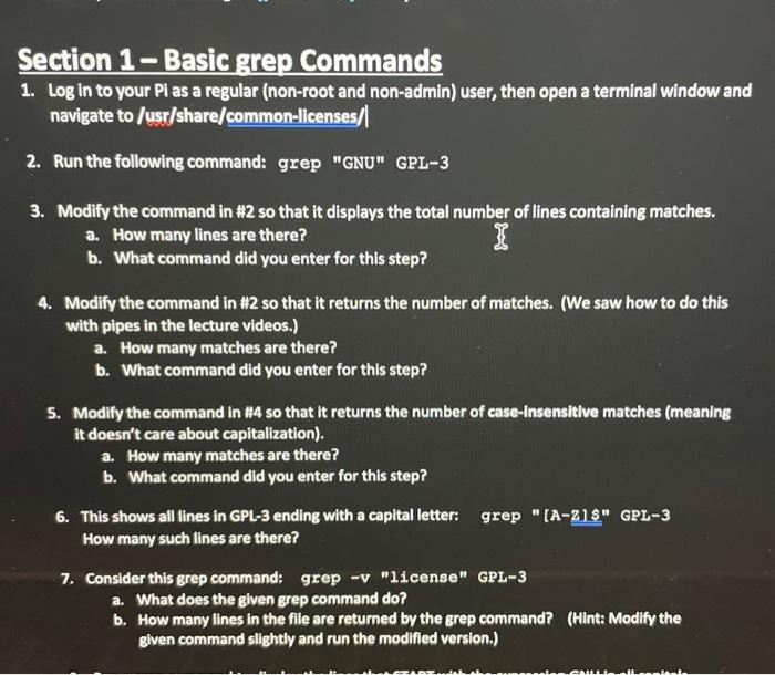 Solved Section 1- Basic grep Commands 1. Log in to your Pi | Chegg.com