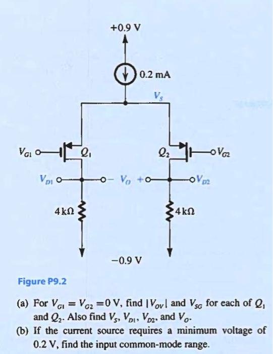 (a) For \( V_{G 1}=V_{G 2}=0 \mathrm{~V} \), find \( \left|V_{o v}\right| \) and \( V_{S G} \) for each of \( Q_{1} \) and \(