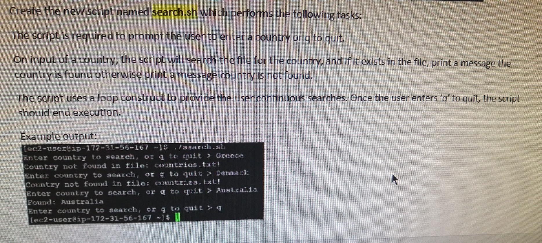 Solved Create the new script named search.sh which performs | Chegg.com