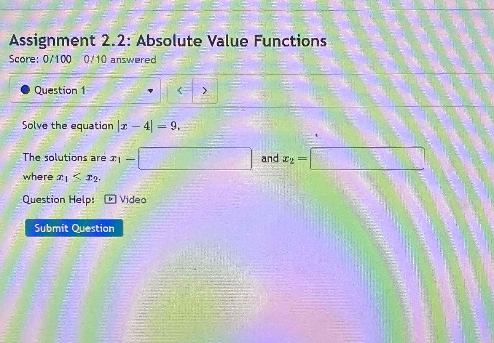 absolute value functions assignment edgenuity quizlet