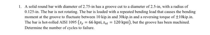 Solved A solid round bar with diameter of 2.75-in has a | Chegg.com