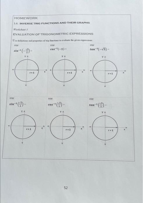 inverse trig functions homework answers