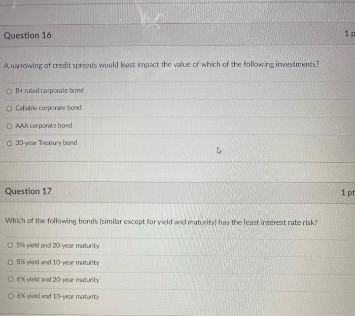 Solved Question 16 1p A narrowing of credit spreads would