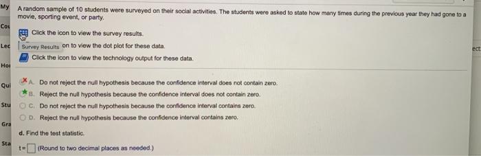 Solved My Cou A random sample of 10 students were surveyed | Chegg.com