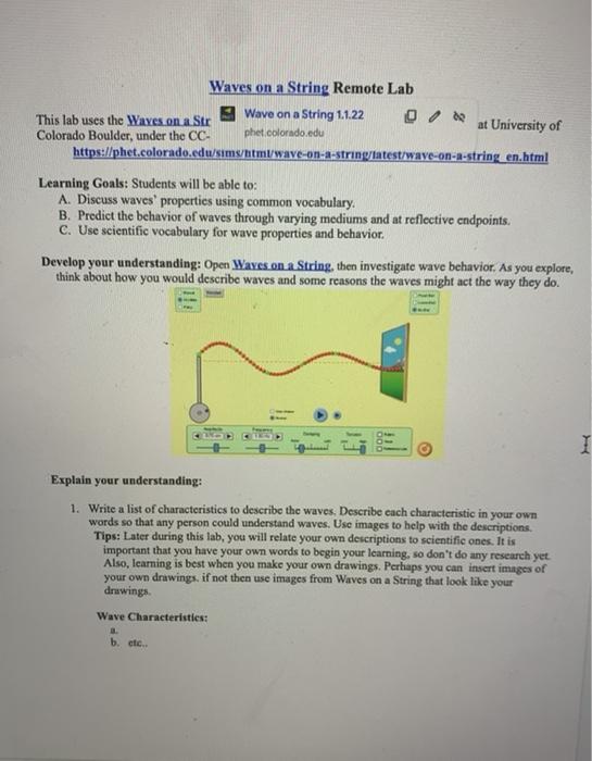 Solved Waves On A String Remote Lab This Lab Uses The Wayes Chegg