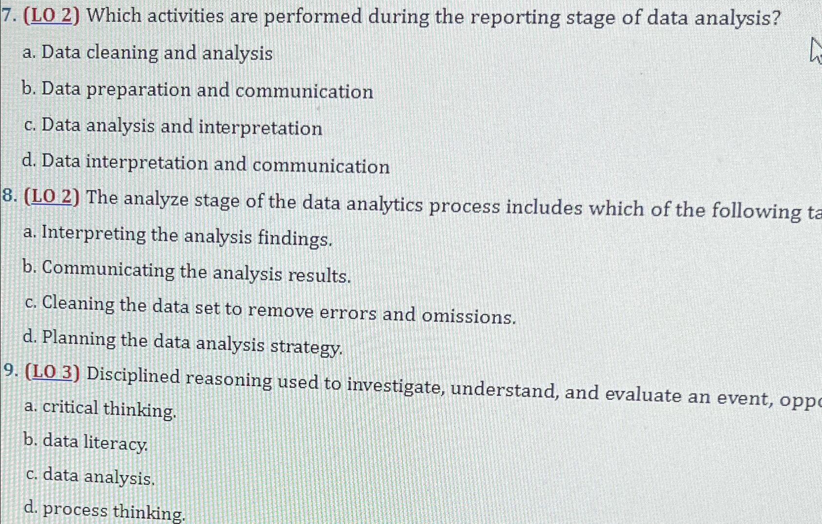 Solved ( (:LO2} ﻿Which activities are performed during the | Chegg.com