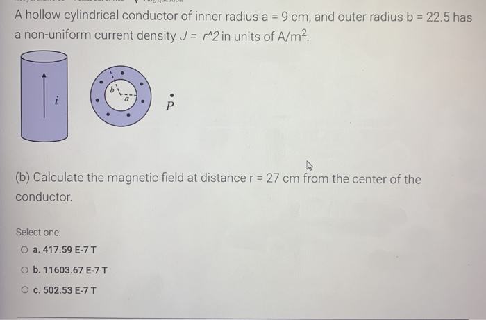 A Hollow Cylindrical Conductor Of Inner Radius A 9 Chegg 