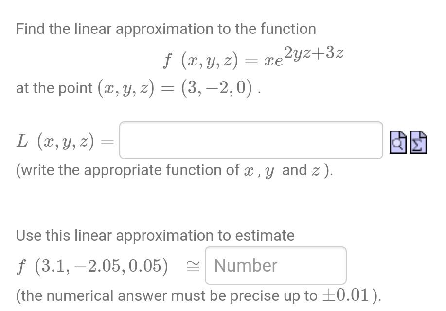 Solved Find the linear approximation to the function f (, y, | Chegg.com