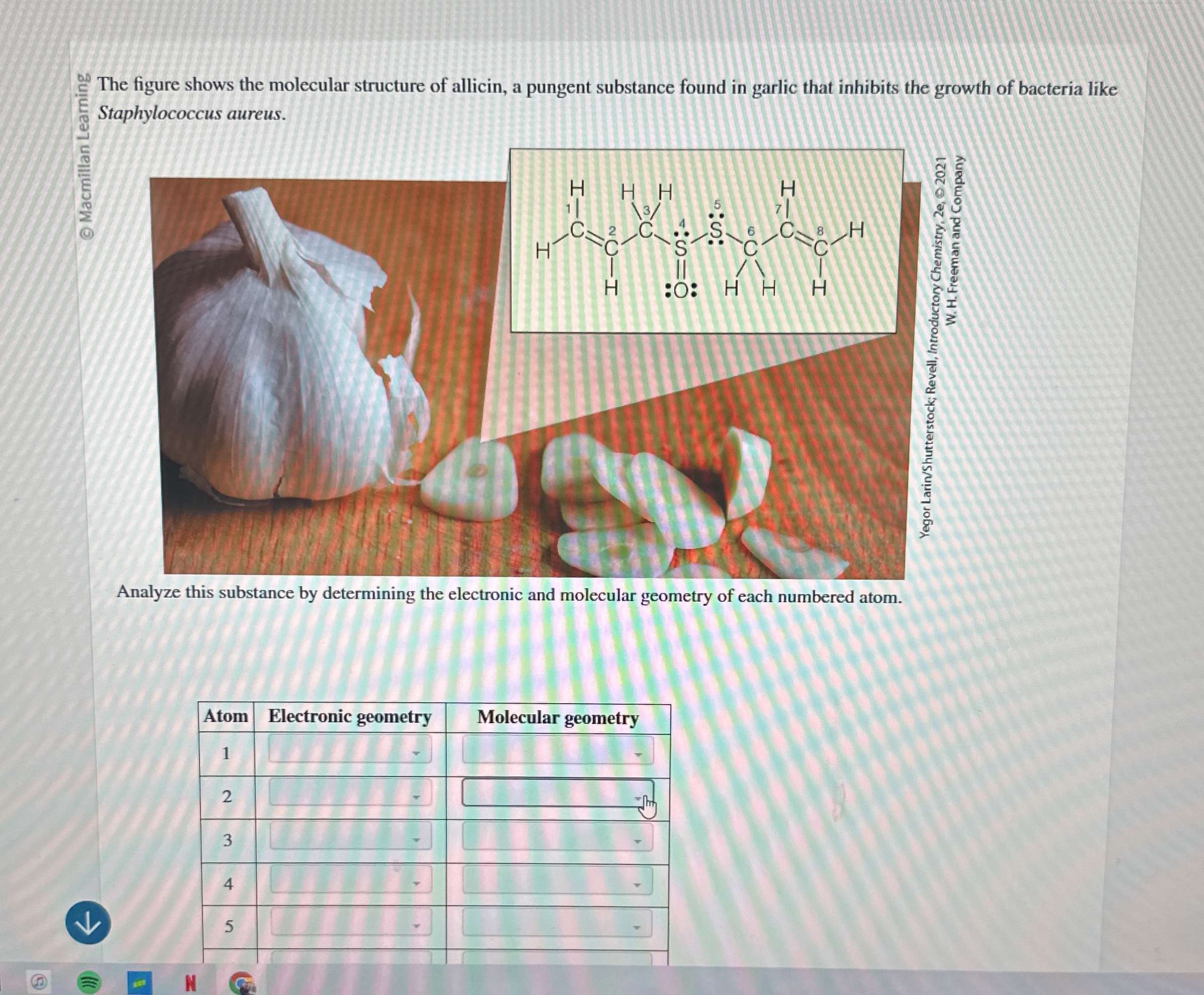 The figure shows the molecular structure of allicin, | Chegg.com