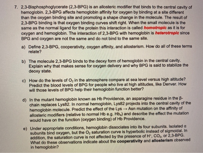 7. 2,3-Bisphosphoglycerate (2,3-BPG) is an allosteric | Chegg.com