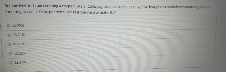Solved Redline Motors Bonds Bearing A Coupon Rate Of 15 Chegg