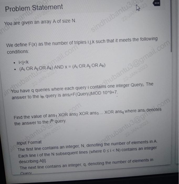 Problem Statement You are given an array A of size N. | Chegg.com