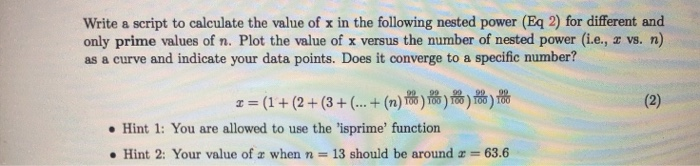 Solved Write a script to calculate the value of x in the | Chegg.com