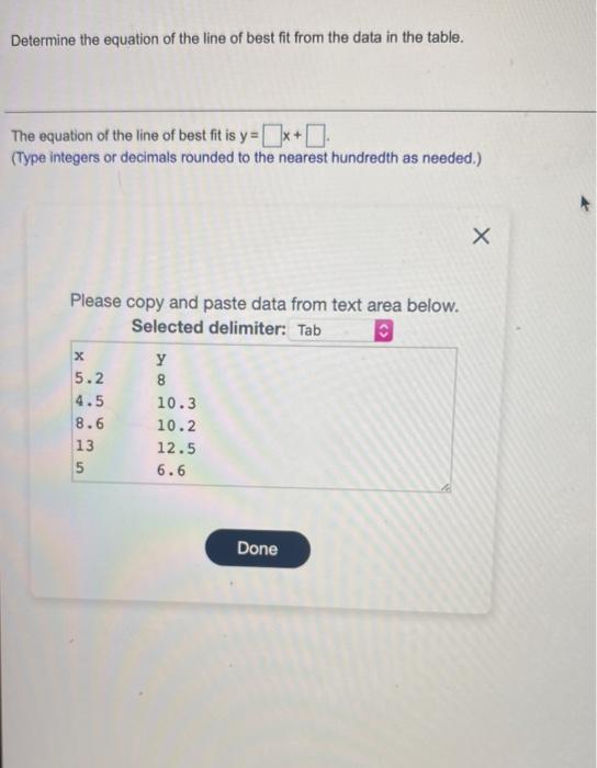 Solved Determine the equation of the line of best fit from | Chegg.com