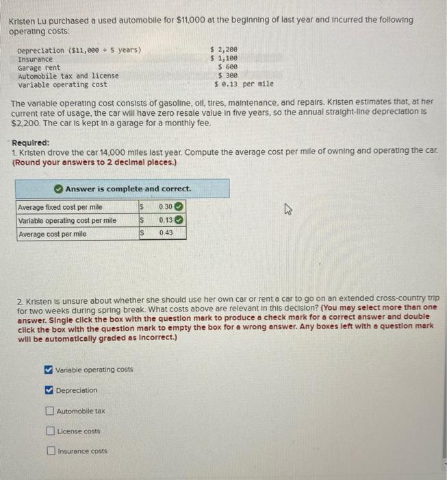 Solved Kristen Lu purchased a used automobile for $11,000 at | Chegg.com