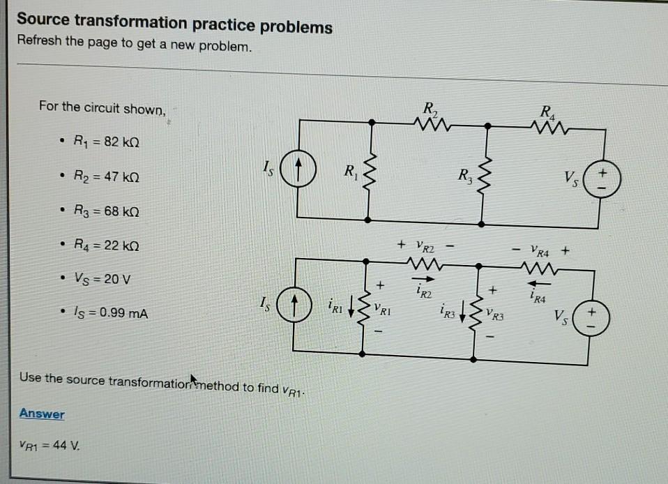Solved Source transformation practice problems Refresh the | Chegg.com