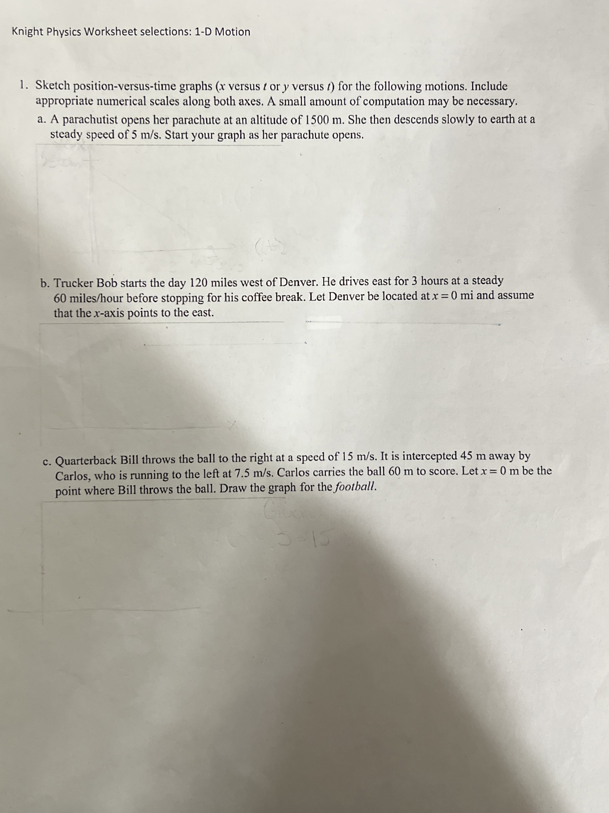 Solved Knight Physics Worksheet selections: 1-D MotionSketch | Chegg.com