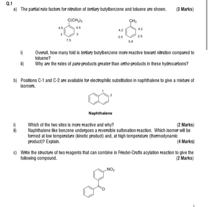 Solved (3 Marks) Q.1 a) The partial rate factors for | Chegg.com