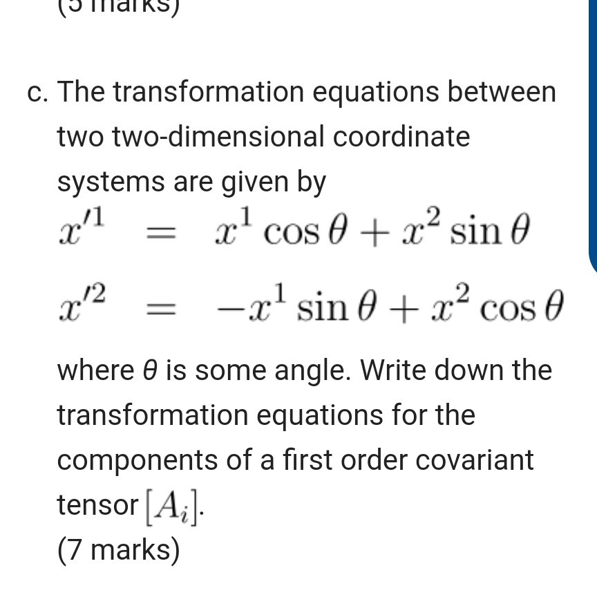 Solved maiks) c. The transformation equations between two | Chegg.com