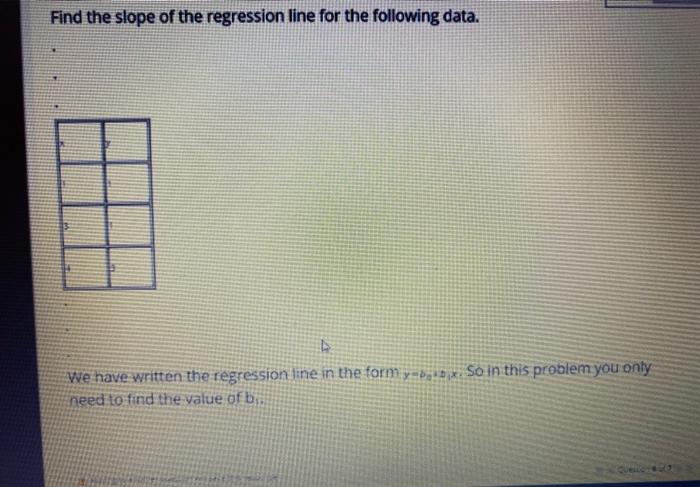 Solved Find the slope of the regression line for the | Chegg.com