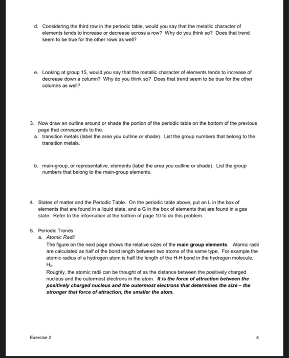 Solved d. Considering the third row in the periodic table Chegg