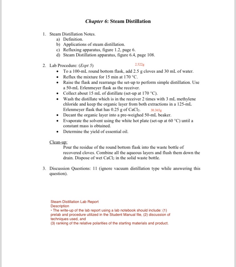 Solved Chapter 6 Steam DistillationPlplSteam Distillation