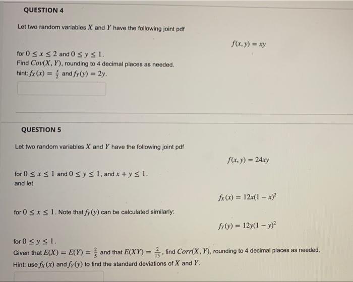 Solved QUESTION 4 Let two random variables X and Y have the | Chegg.com