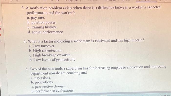 Solved 3. A motivation problem exists when there is a | Chegg.com
