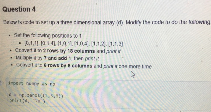 Solved Question 4 Below is code to set up a three | Chegg.com